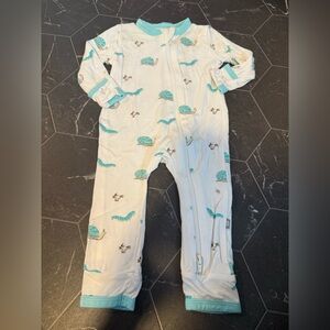 Kyte BABY White and Blue Dinosaur Romper